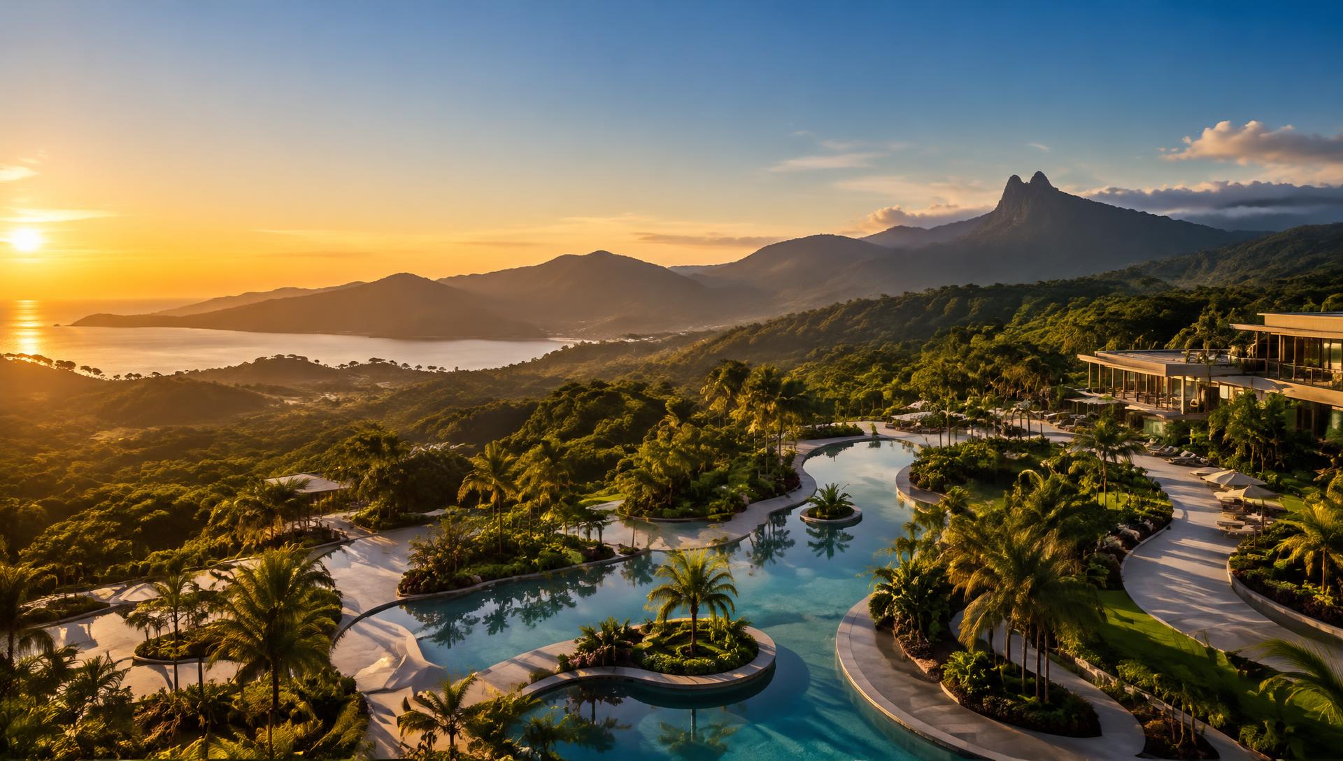 Paisaje tropical con un destino recreativo integrado al entorno
